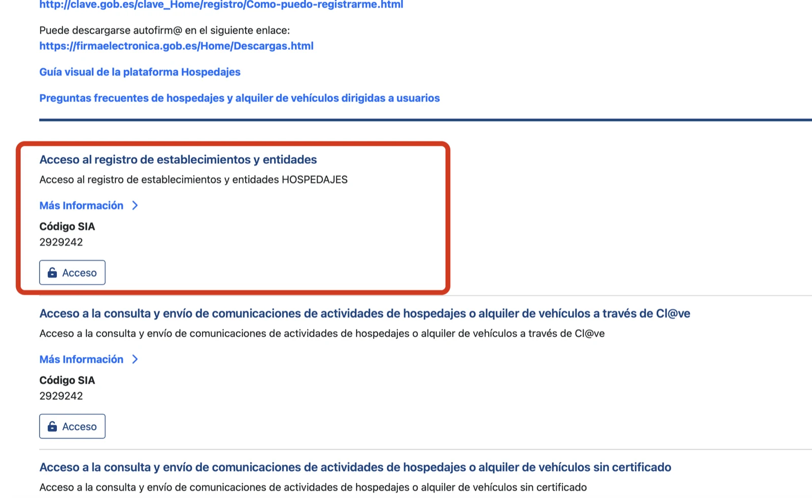 Trámite “Acceso al registro de establecimientos y entidades” destacado en la web del Ministerio del Interior
