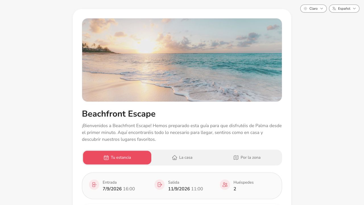 Guía da casa con instrucións de chegada e uso do aloxamento